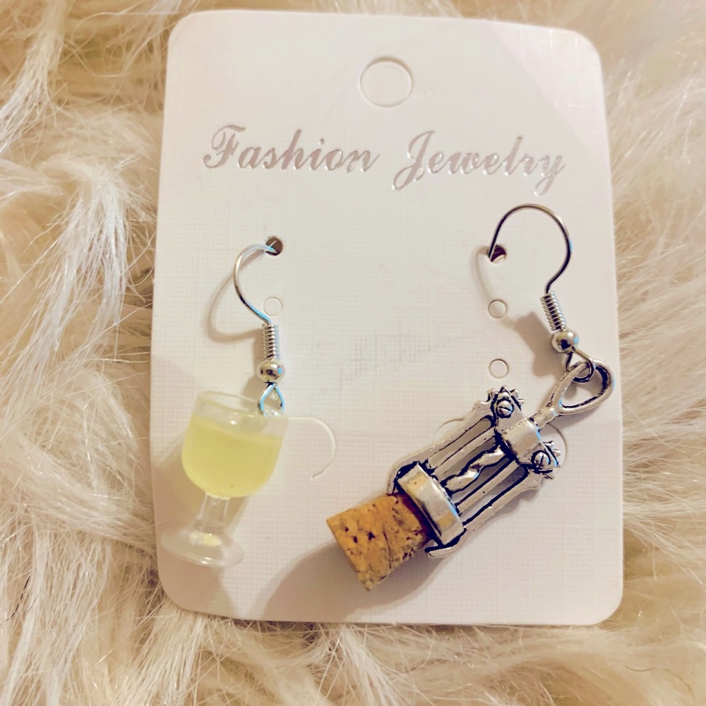 Wine Glass & Cork Screw Earrings